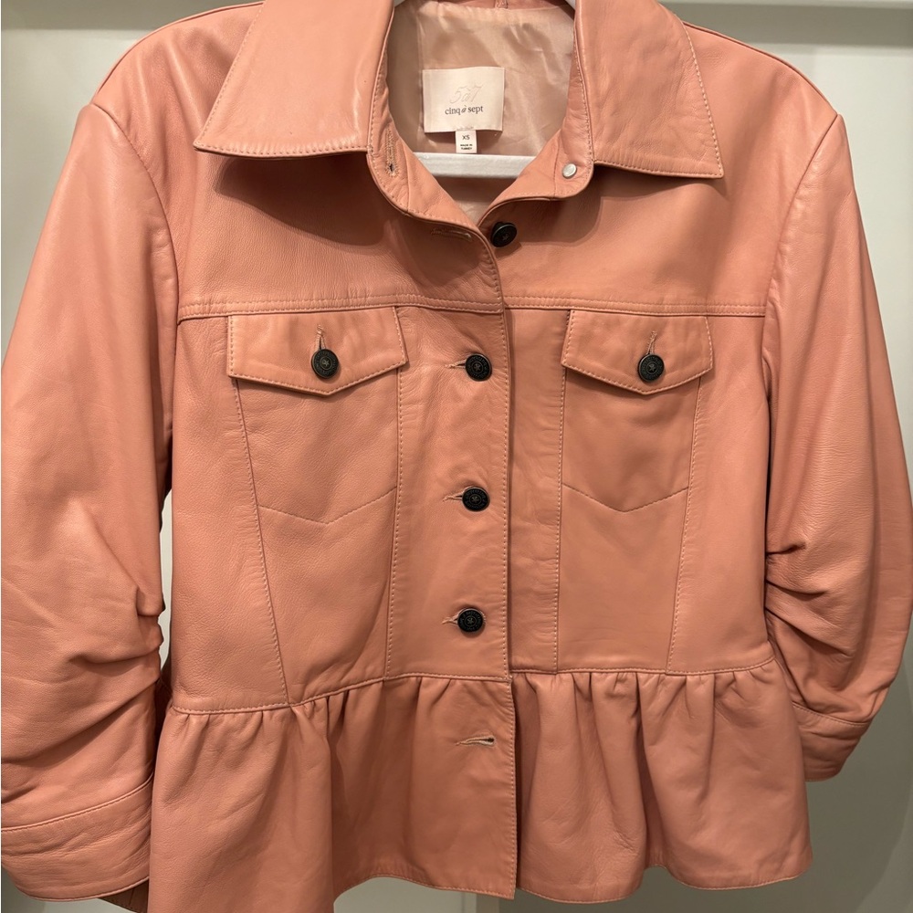 Cinq à Sept Women's flounce Leather Peplum Jacket